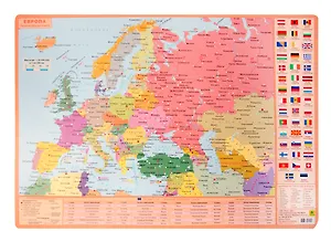 Планшетная карта Европы. Политическая/физическая А3 (в новых границах). Масштаб 1:20млн./1:17млн.