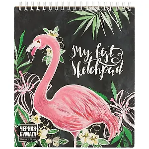 Скетчбук с чёрной бумагой «Фламинго», 30 листов, 19.5 х 16.8 см