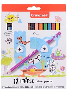 Карандаши цветные 20цв "Kids Triple" + точилка, трехгранные, Bruynzeel