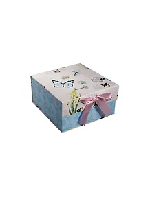 Коробка подарочная 15.3*15.3*7 квадратная, голубая, магнит, декор.бант, картон, Вейксинг