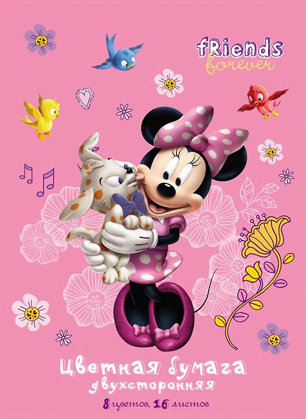 Бумага цветная 08цв 16л А4 "Mickey Mouse Club House for girls" двусторонняя, Disney 228219 — 1
