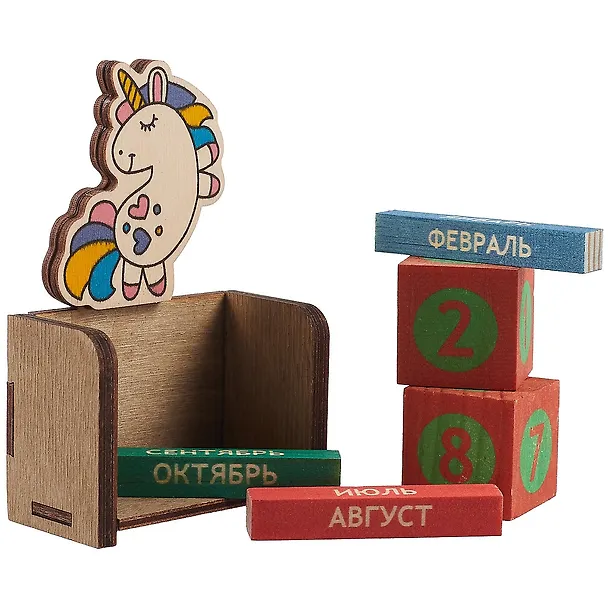 Календарь вечный Единорог с цветной гривой (7х10х3,5) (дерево) (kd3) 2851598 — 2