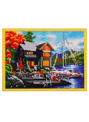 Алмазная мозаика ТМ Рыжий Кот (класс.) 40х50см (35цв) Яхта у красивого дома, с подрамником, с полным заполнением AC4037 2761254