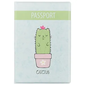 Обложка для паспорта Котик-кактус Catctus (ПВХ бокс) (ОП2018-201)