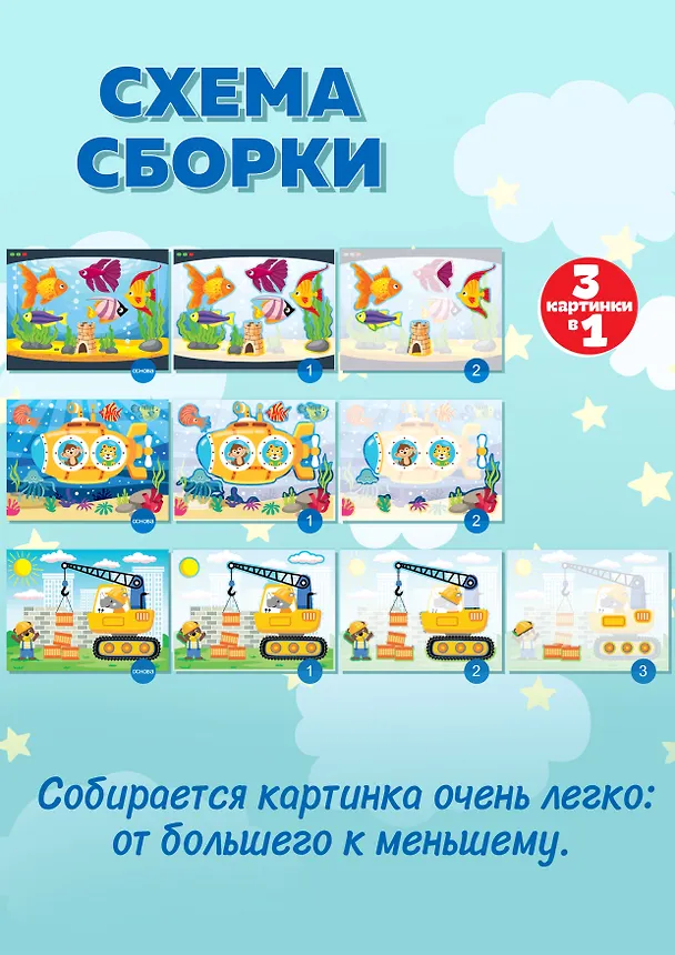 Набор для детского творчества. 3D-аппликация "Подводная лодка. Подъёмный кран. Аквариум" 2980130 — 7