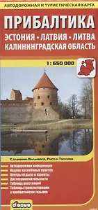 Карта, Прибалтика Эстония, Латвия, Литва, Калининградская область, Автодорожная и туристическая карта 1:650000