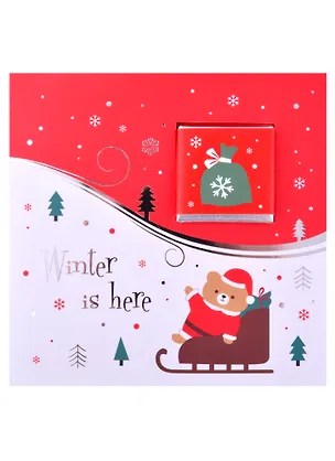 Открытка с шоколадом Winter is here Медвежонок на санях (красно-белая), 5г 2854810