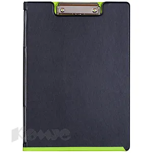 Папка-планшет А4 "Double Colour", ПВХ, верхн.прижим, черн/лайм, Bantex