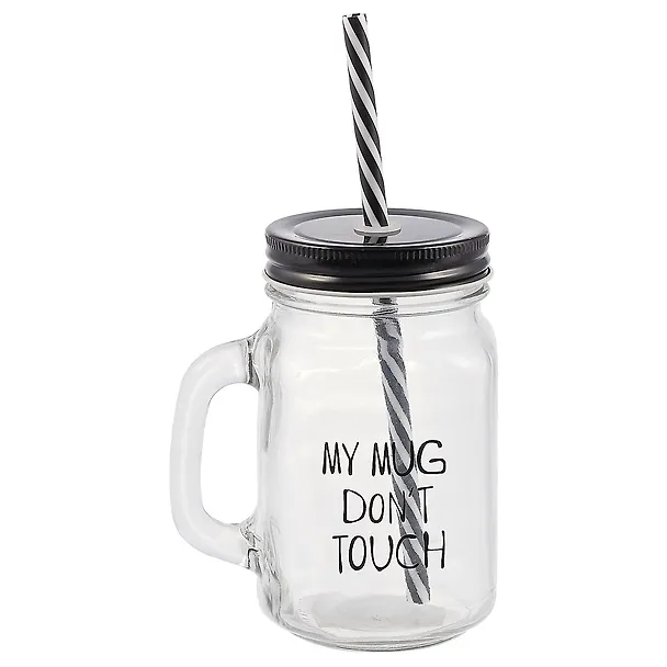 Банка с ручкой и крышкой для коктейлей My mug don’t touch (стекло) (450 мл) 2651229 — 1