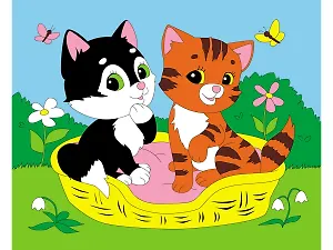 Холст с красками. Котята в корзине, 20х25 см