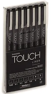 Ручки капиллярные  TOUCH Liner, черный, 7 штук (0.05/0.1/0.3/0.5/0.8, долото, кисть)