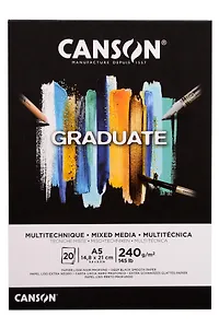 Альбом для смешанных техник А5 20л "Graduate BLACK" 240г/м2, склейка с одной стороны, черная бумага, Canson