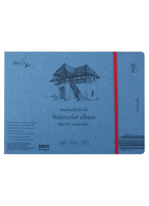 Скетчбук 24,5*18,3см 12л "SMLT Art Watercolor authenticbook", на резинке, 280г/м2, белый, сшивка 2932228 — 1