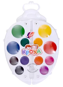 Краски акварельные 12цв "Божья коровка" пл/уп., б/к., съемная крышка-палитра, Луч