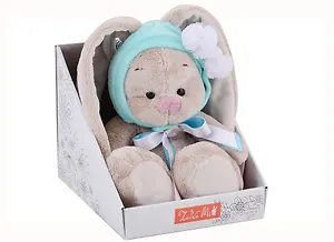 Мягкая игрушка Зайка Ми в шапочке с белыми помпонами (15 см)