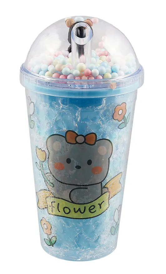 Стакан с крышкой Мишка Kawaii (пластик) (450мл) (12-16064-TER16) 3020052 — 3