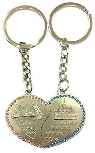 Брелок мет.сердце "Исаакий-Медный-Спас-Мосты" цв.хром матовый