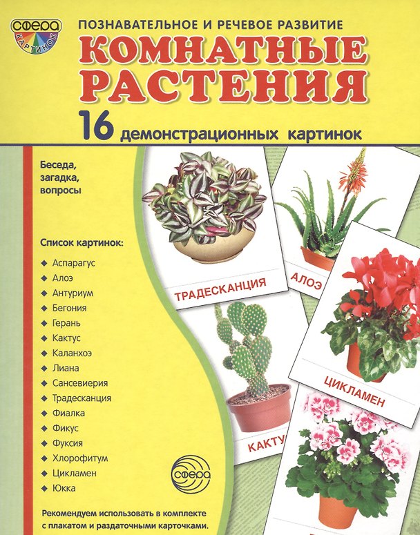 Книга Дем. картинки СУПЕР Комнатные растения.16 демонстр.картинок с текстом (173х220мм) () — 1