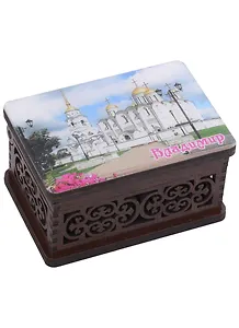 ГС Шкатулка малая с заливкой смола Владимир Достопримечательности города вид 3 (хдф, полимерная смола) (95х65х52)