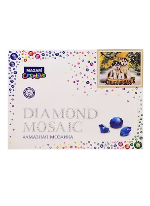 Алмазная мозаика MAZARI Два щенка на пеньке, 30х40 см (рама 33х43см), 1 дизайн, частичная выкладка, стразы разного размера 2796498