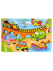 Деревянная пазл-рамка (20х15) "ВЕСЕЛЫЕ МАШИНКИ" (30 элементов) (арт. G86)