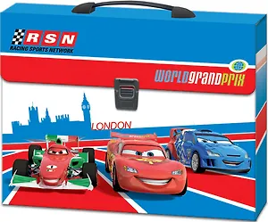 Портфель пластиковый А4+ "Тачки 2" на замке, с ручкой, Disney