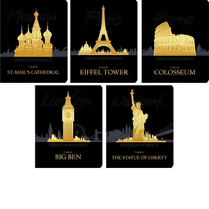 Тетрадь 48л кл. "Вокруг света. Золотая коллекция" тиснение фольгой, многоур.конгрев, мат.ламинация, ассорти, Unnika