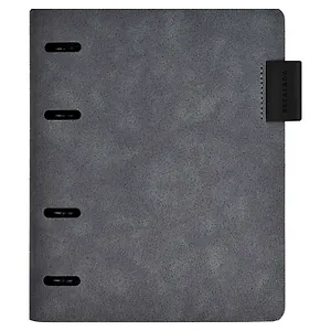 Папка-обложка для тетради со сменными блоками А5+ "ХАРД ТЁМНО-СЕРЫЙ" кожзам., интегр.переплет, 4 кольца, блинт.тиснение, инд.уп.