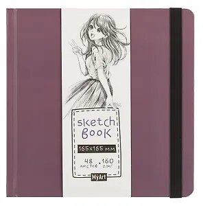Скетчбук 165*165 48л "Аниме" белый офсет 160г/м2, тв.обложка, резинка