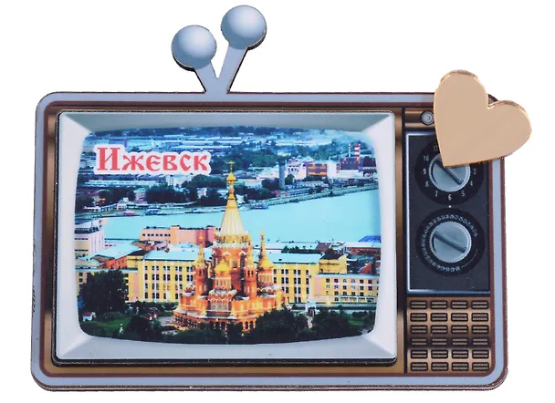 ГС Магнит Ижевск Телевизор Достопримечательности города с зеркальными сердечками  (дерево) (7,5см) 2898040 — 1