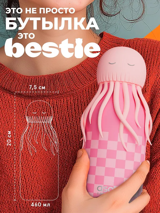 Бутылка для холодных и горячих напитков Asobu Bestie Медуза (460 мл) (69759) 3140823 — 7