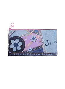 Пенал-косметичка 1отд. "Джинс на фиолетовом", ткань, бегунок сердечко, Оникс