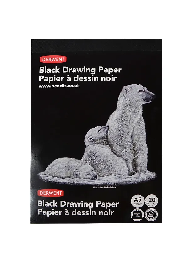 Блокнот для эскизов А5 20л "Black Sketch Portrait" 200г/м2, бескислотная черная бумага, Derwent 224560 — 1