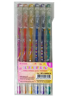 Ручки гелевые Crown, 6 цветов 1 мм 216604