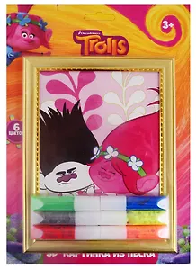 Набор 3D-картинка из песка Тролли (рамка, карт.-трафарет, песок с клеем 6цв.) (88195) (3+) (упаковка)