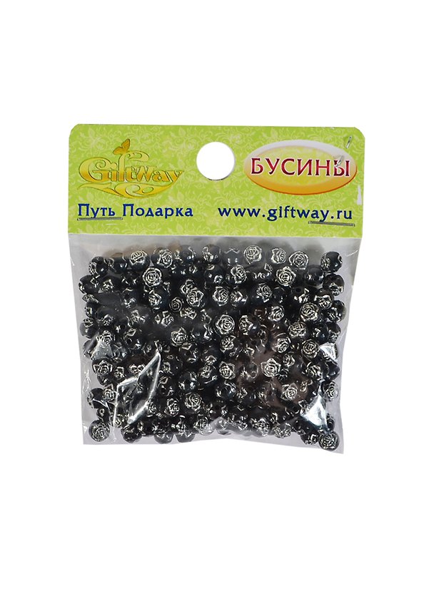 Бусины Розочки черные (00009602) (180шт) (6мм) (20г/уп) 2422730 — 1