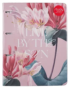 Тетрадь А4 120л кл. "Blossom", розовый, на кольцах, сменный блок, обложка кожзам, тиснение золотой фольгой, индивидуальная упаковка