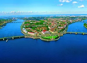 Открытка с видами (СПб) Централ. акватория Невы.Стрелка В.О.с высоты птич. [SPB-035]