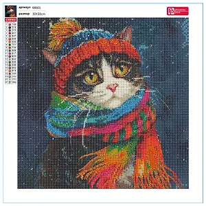 Алмазная мозаика "Зимний кот" 30*30 см