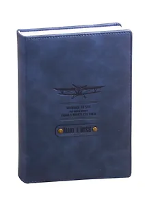 Ежедневник недат. А5 160л Airplane синий, иск.кожа, обл.поролон, декор.нашивка, ляссе