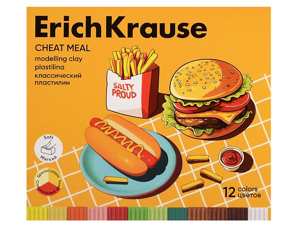 Пластилин «Cheat Meal», 12 цветов, 216 г, со стеком, Erich Krause 3132601 — 1