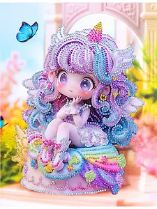 Алмазная мозаика (блестящая) с подрамником, с частичным заполнением "Куколка на тортике", 23 х 30 см