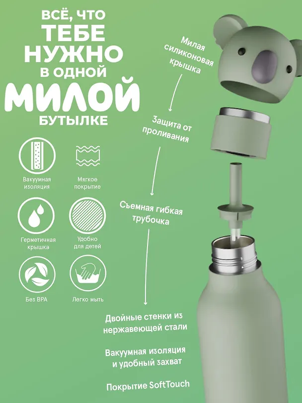 Бутылка для холодных и горячих напитков Asobu Bestie Коала (460 мл) (69768) 3140820 — 5
