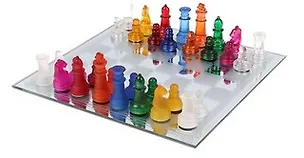 Шахматы стекло доска зеркальная фигуры цветные 25*25см (400204) 2360676