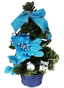 Елка искусственная с голубыми цветами (20см)