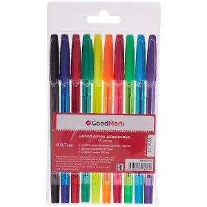Ручки шариковые GoodMark, 10 цветов 0,7 мм