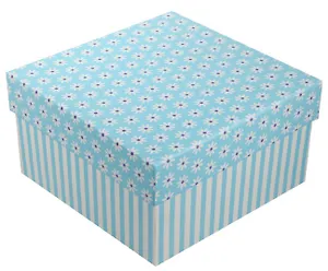 Коробка подарочная "Ромашки c полосками" голубая, 13*13*7.5см