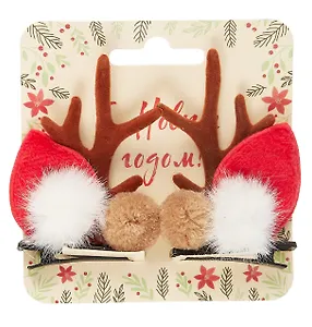 Заколки новогодние Рожки олененка с мехом (2шт) (текстиль) (12-06141-P7)
