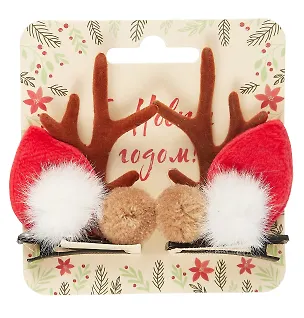 Заколки новогодние Рожки олененка с мехом (2шт) (текстиль) (12-06141-P7) 3048728