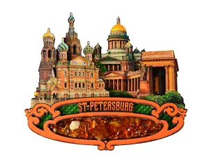 Магнит Цветной янтарь. Коллаж Спас-на-Крови и Казанский 2949008